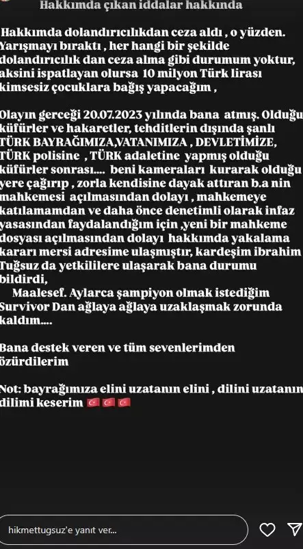 Survivor Hikmet Tuğsuz Açıklama