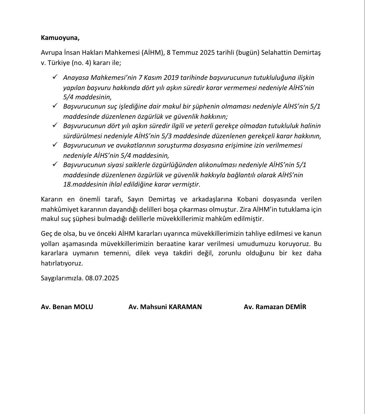 Aihm Demirtaş Kararı