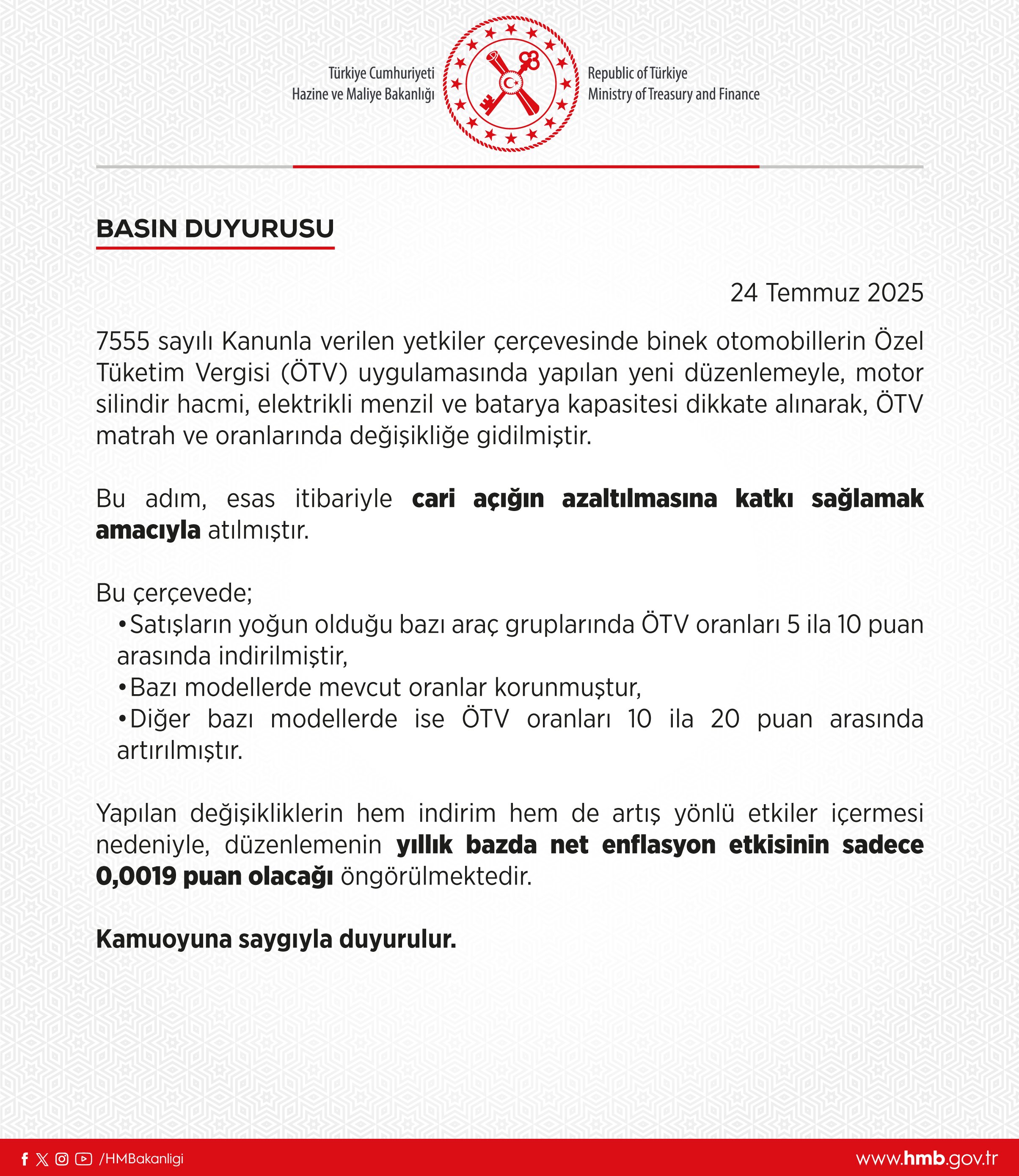 Hazine Ve Maliye Bakanlığı 24 Temmuz