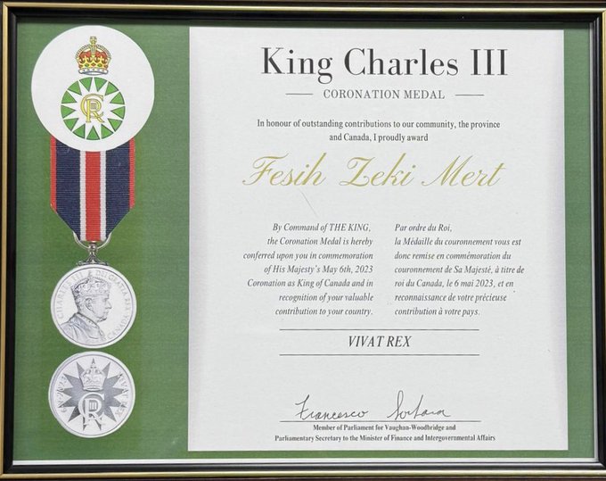 İş Insanı Fesih Zeki Mert’e Kanada’dan Kral Iii. Charles Nişanı