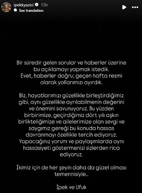 Ipek Filiz Yazıcı Boşanma Açıklaması