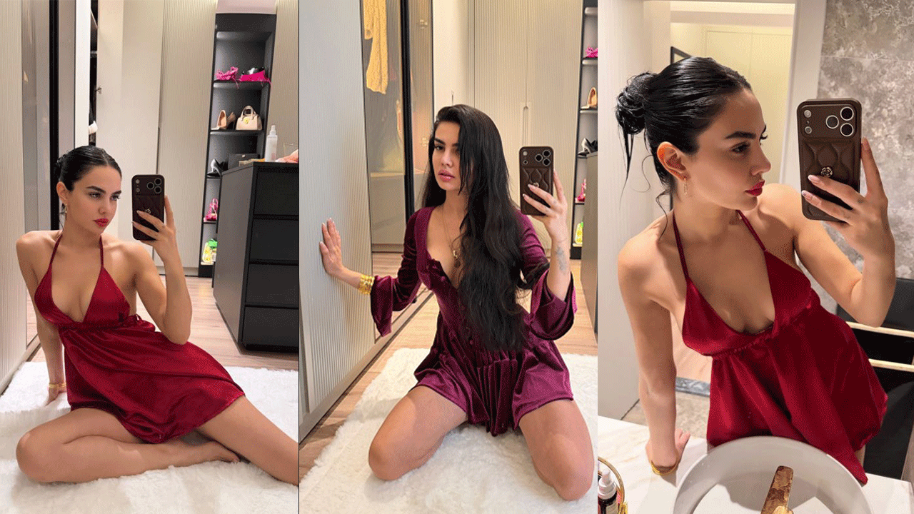 Abonelere özel içerik üreten Ece Ronay kırmızı geceliğiyle özel görüntülerini yayınladı!