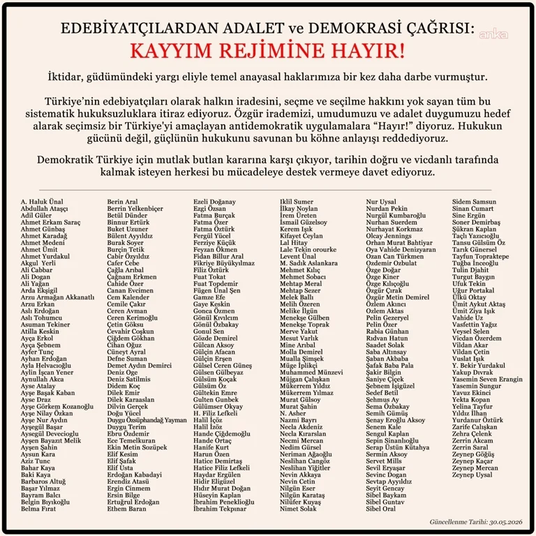 262 Edebiyatçı Ortak Bildiri