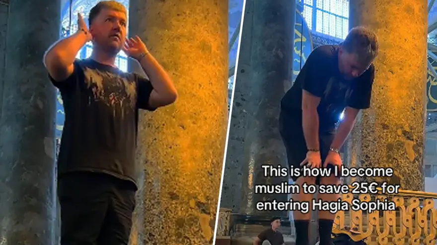 Ayasofya'yı ziyaret eden Ukraynalı turist, 25 euro vermemek için namaz kıldı!