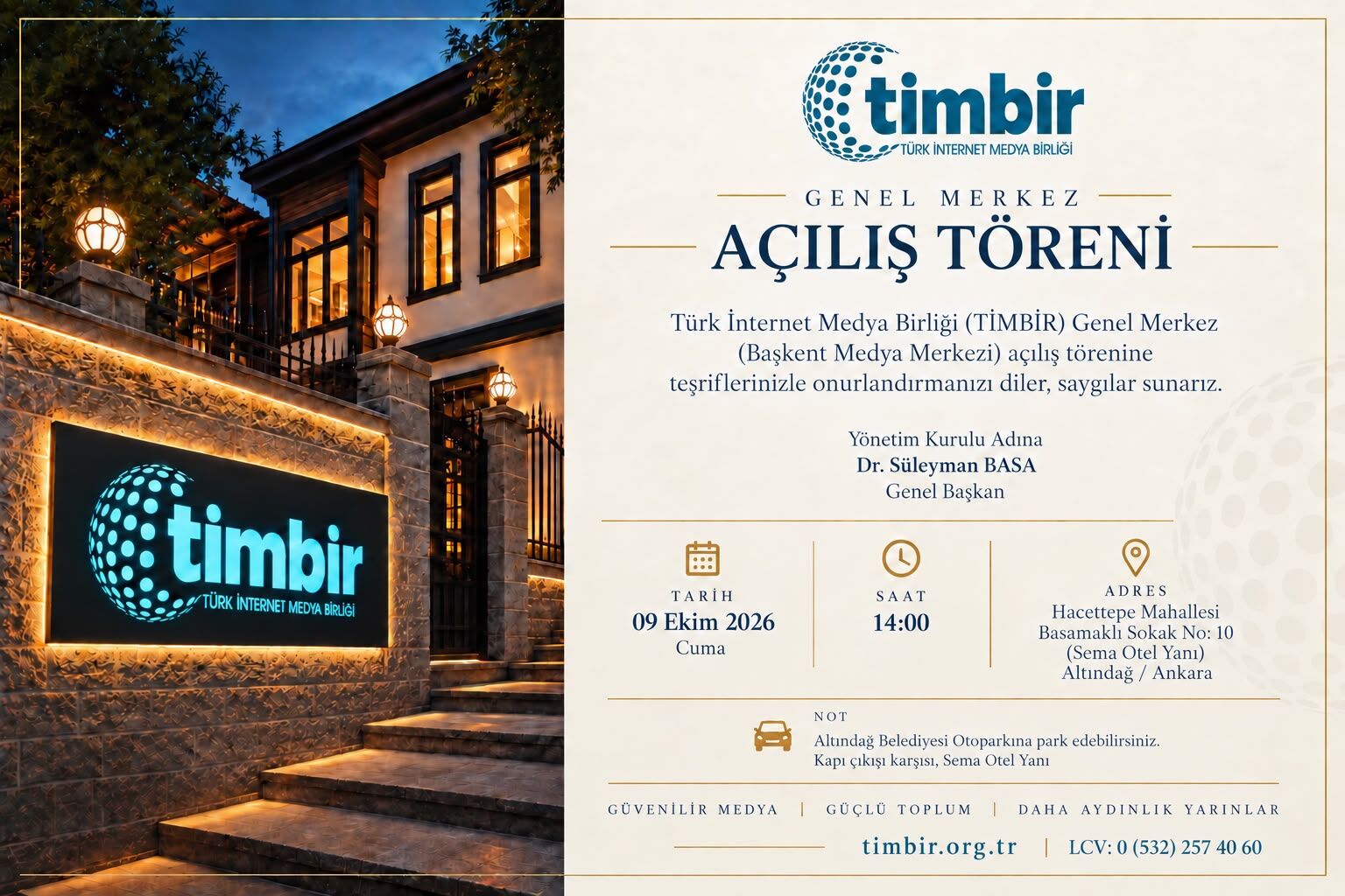TİMBİR Genel Merkezinin açılışı 9 Ekim’de Ankara’da yapılacak