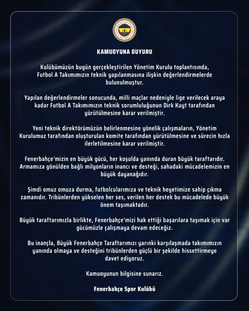 Fenerbahçe Dirk Kuyt Açıklaması