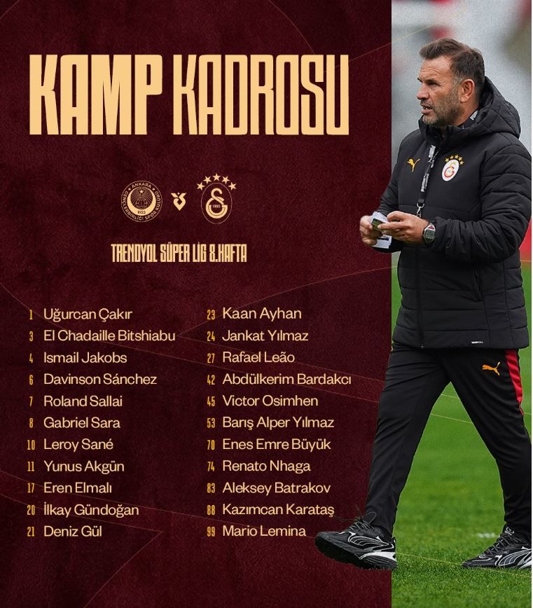 Maç Kadrosu Galatasaray Gençlerbirliği